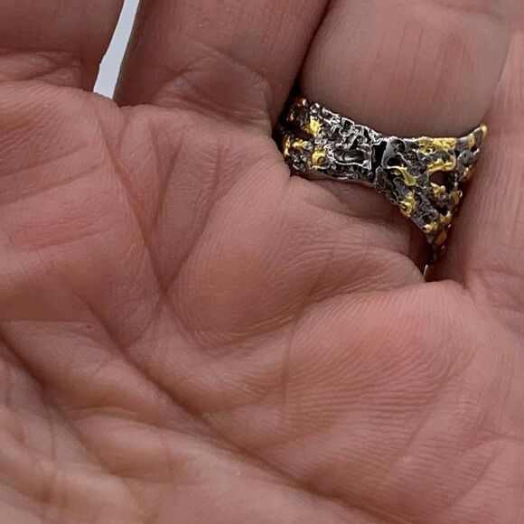 Ring, NWOT, real pearls, 925 sterling silver, 22 K gold, adjustable, statement - Picture 8 of 16